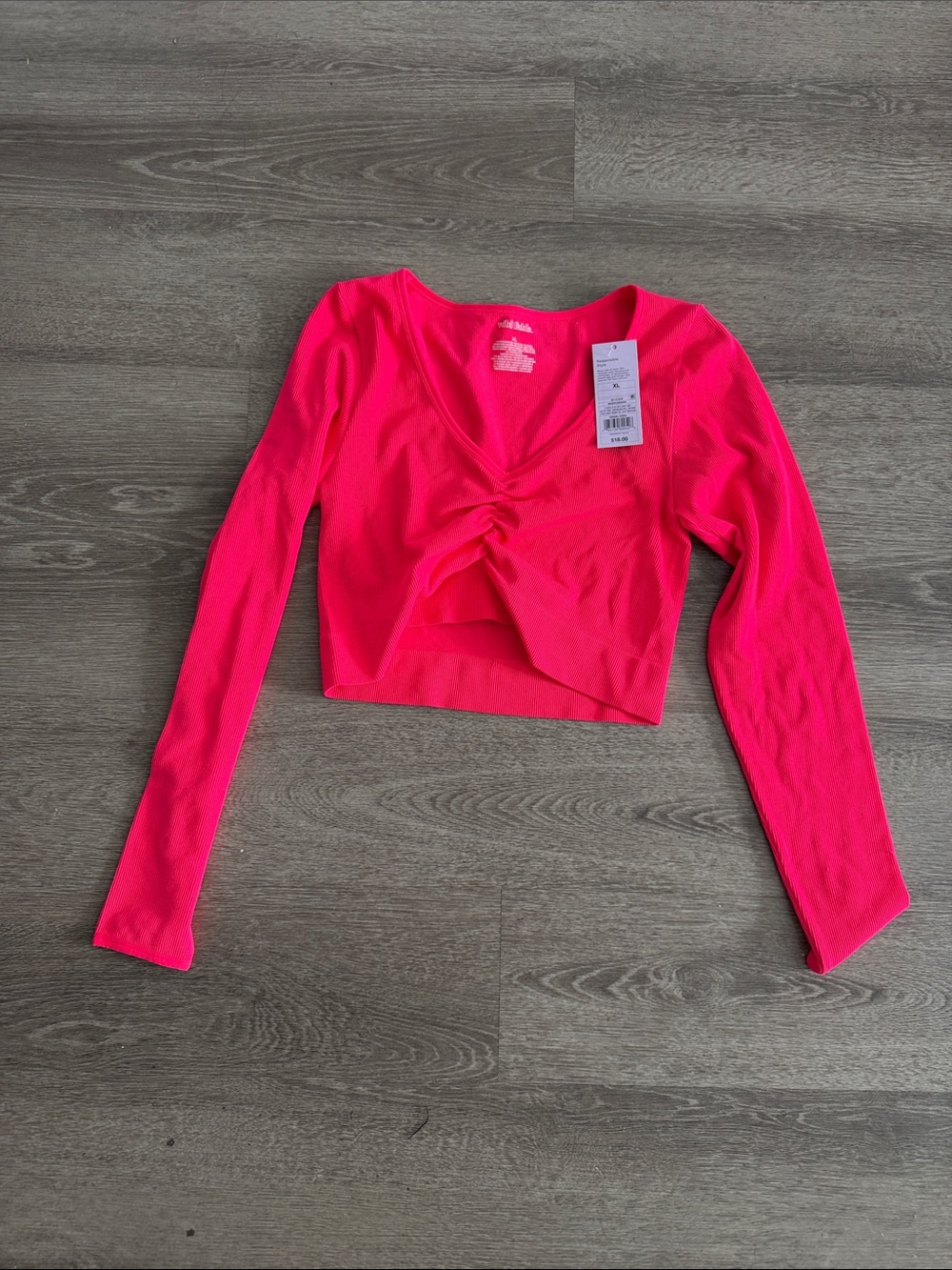 wild fable Neon Pink Twist-Front Long Sleeve Crop Top